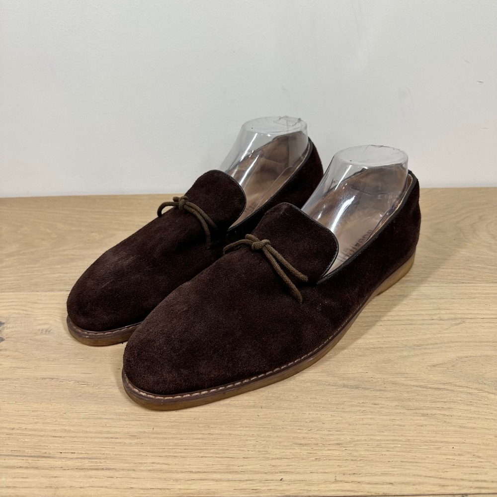 Bugatchi Loafers Mens 9 Brown Suede Leather Bow Slip On Italian Style Dress